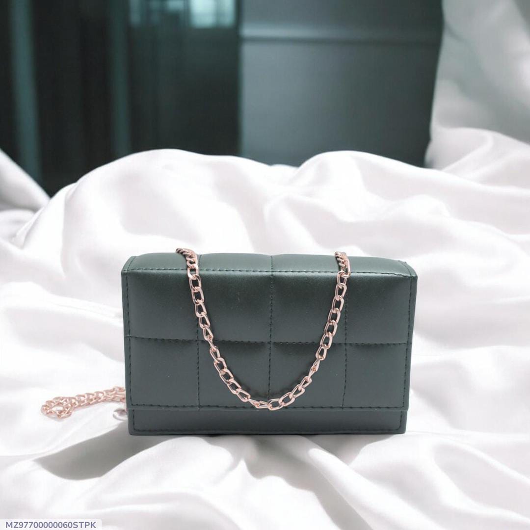 AURA ROYALE Elegant Quilted Dark Green Crossbody Clutch Bag with Gold Chain Strap for Women
