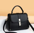 AURA ROYALE Classic Black Structured Top-Handle Handbag with Metallic Lock & Crossbody Strap for Women