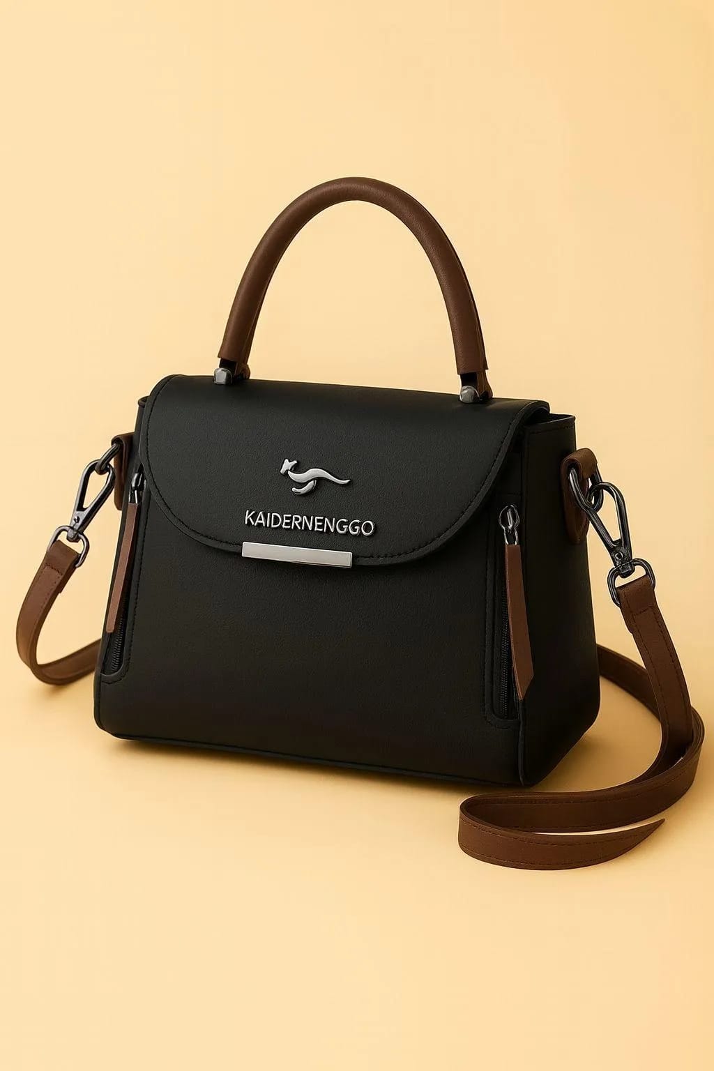 AURA ROYALE Premium Designer Kangaroo Emblem Top-Handle Handbag with Crossbody Strap for Women