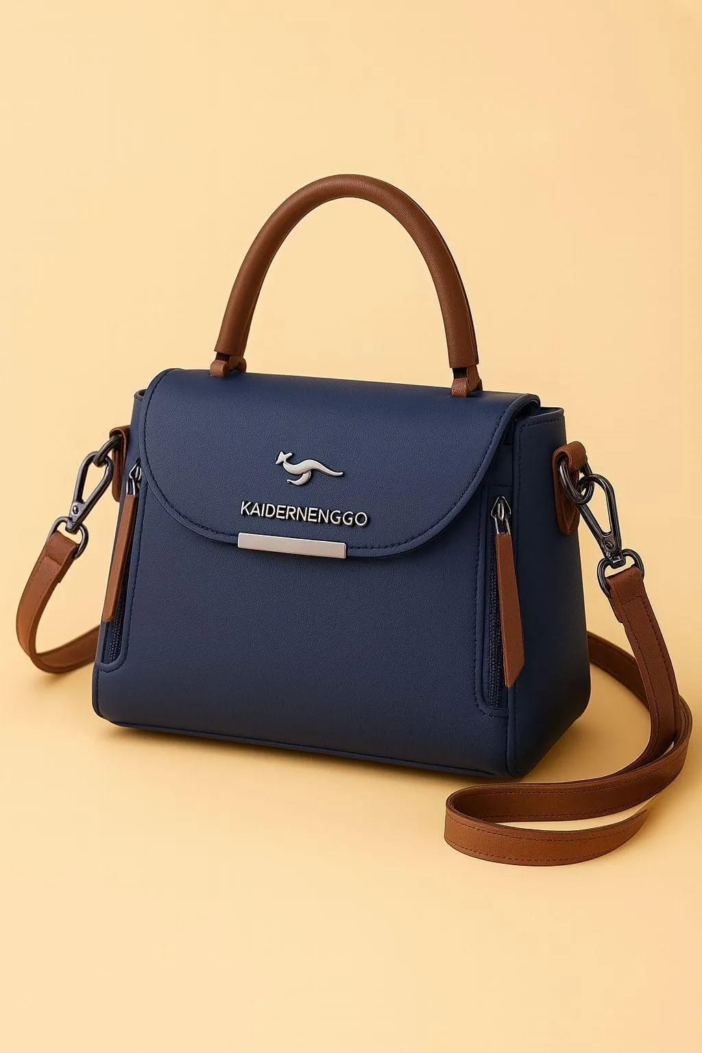 AURA ROYALE Premium Designer Kangaroo Emblem Top-Handle Handbag with Crossbody Strap for Women