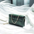 AURA ROYALE Elegant Quilted Dark Green Crossbody Clutch Bag with Gold Chain Strap for Women
