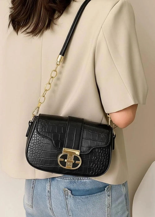 AURA LOYALE Premium Black Crocodile Pattern Shoulder & Crossbody Bag for Women