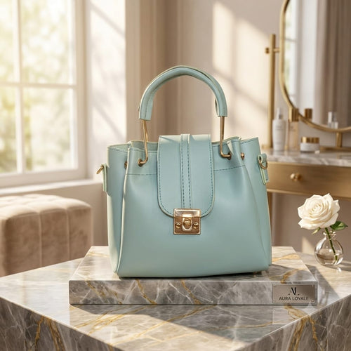 Aura Royale Mint Green Luxury 3-Piece Women's Handbag Set – Tote, Pouch & Crossbody Strap